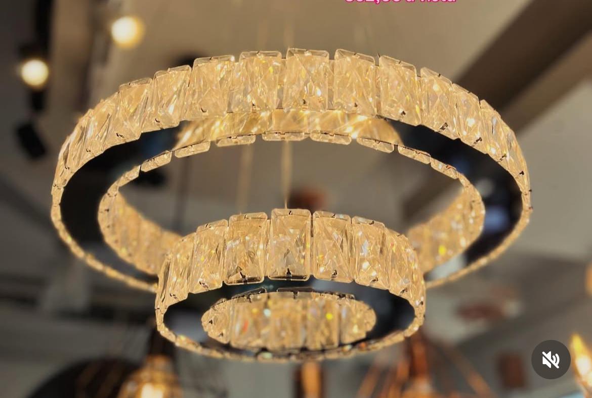 Pendente Anéis com LED Cristal Prata Pendente Tokyo LED LLUM Bronzearte